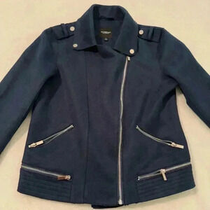 Liverpool Los Angeles Mystic Navy Moto Jacket Faux Suede Zips Women’s Size Small